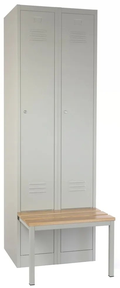 Dulap metalic cu bancheta, 60 x 85 x 185 cm, plinta, inchidere cilindrica, gri - RAL 7035