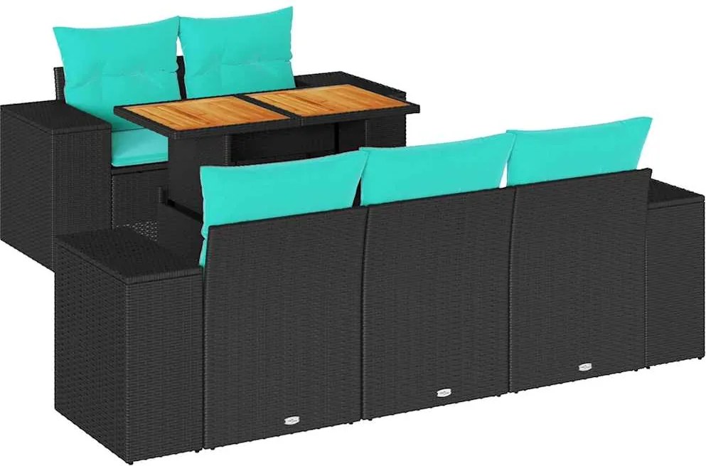 vidaXL Set mobilier de grădină cu perne, 6 piese, negru, poliratan