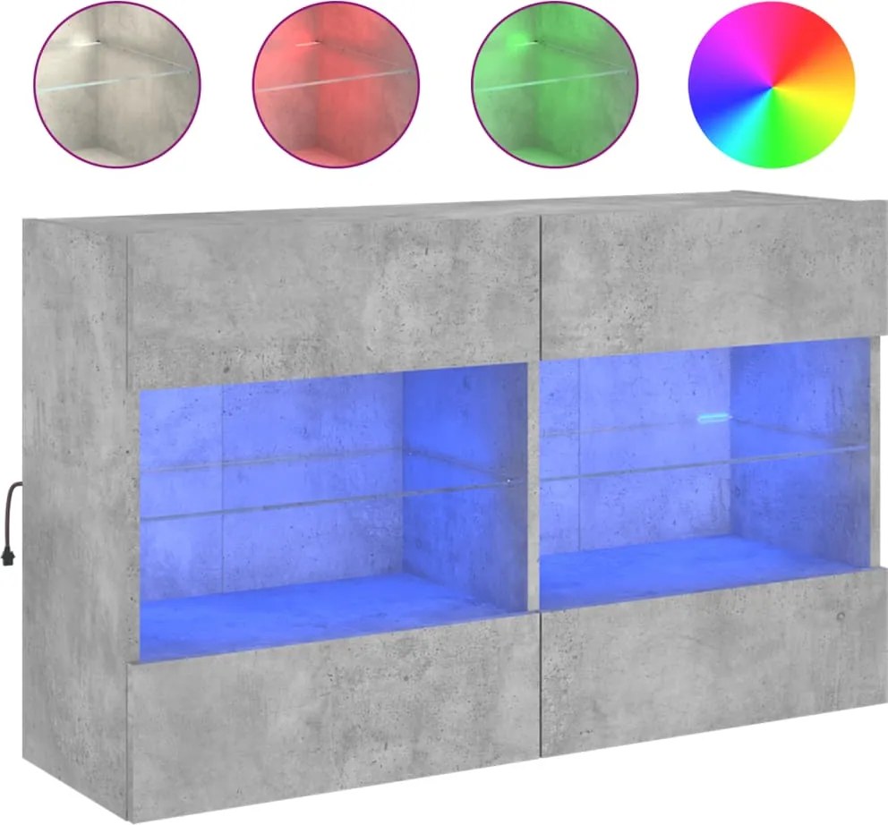 vidaXL Comodă TV de perete cu lumini LED, gri beton, 98,5x30x60,5 cm