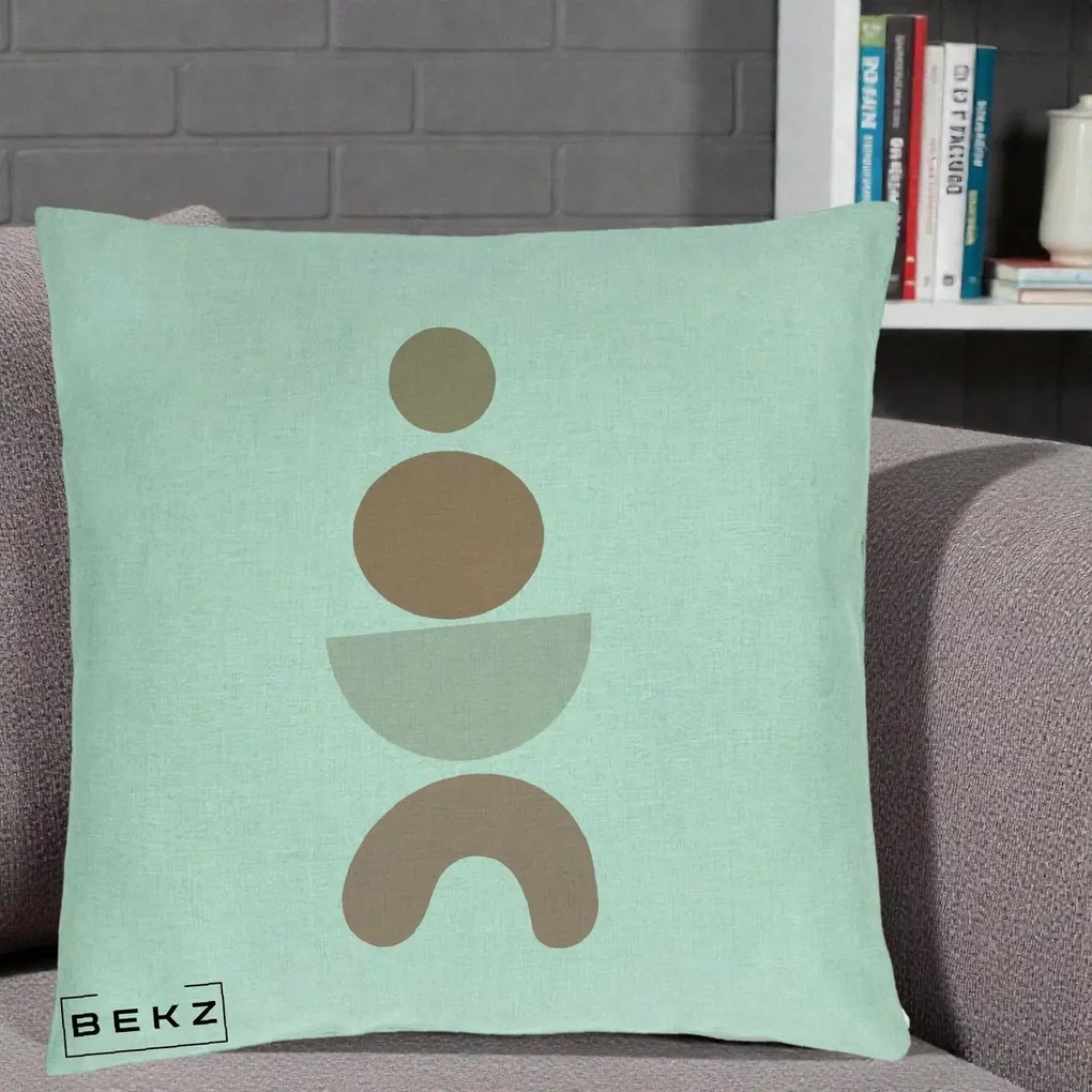 Perna Decorativa Geometric Boho Cercuri si Arc, 40x40 cm, Verde Menta, Husa Detasabila, Perna Inclusa, BEKZ®