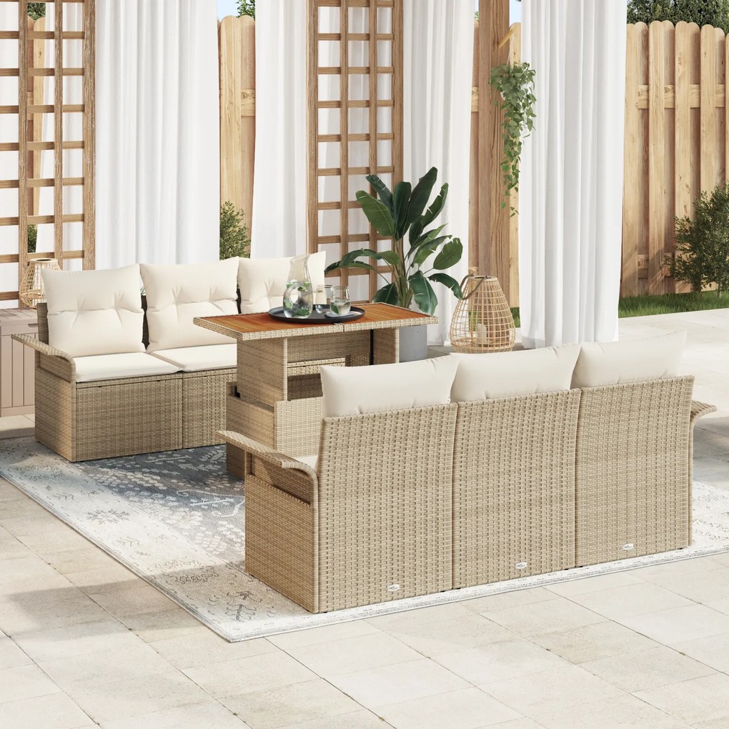 vidaXL Set de canapea de grădină de 7 piese cu perne bej din rattan sintetic și acacia