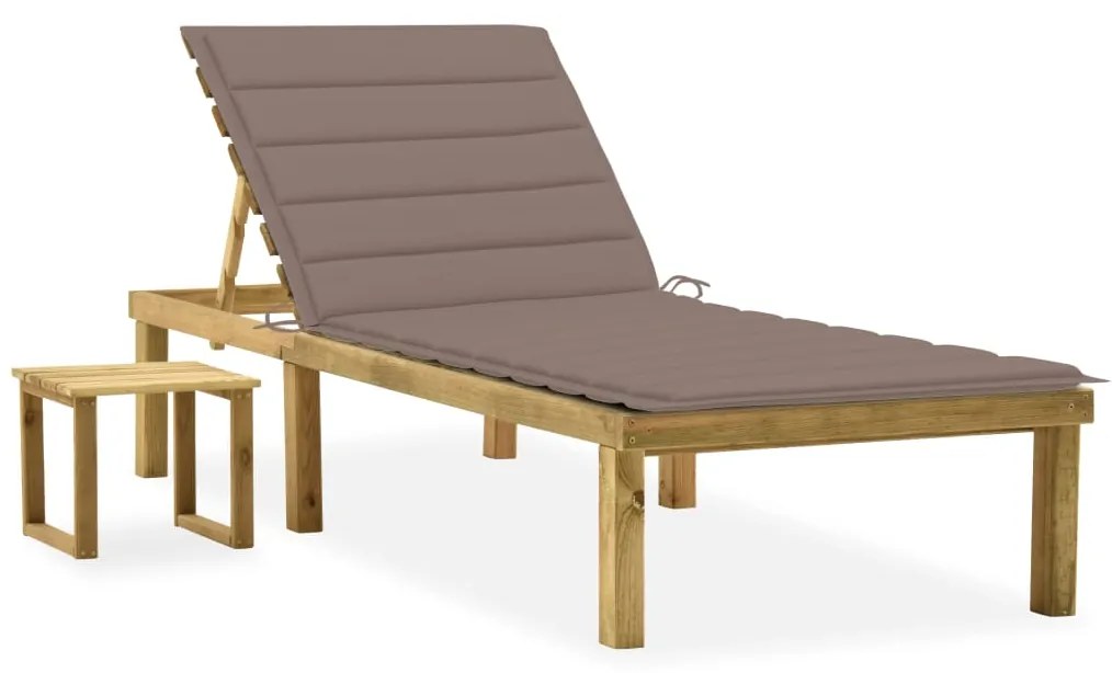 vidaXL Șezlong de grădină cu masă și pernă, lemn de pin tratat