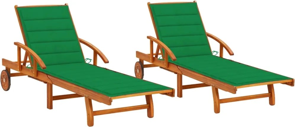 vidaXL Șezlonguri cu perne, 2 buc., lemn masiv de acacia