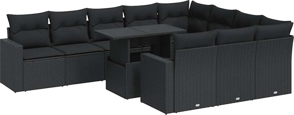 vidaXL Set canapele de grădină cu perne, 11 piese, negru, poliratan