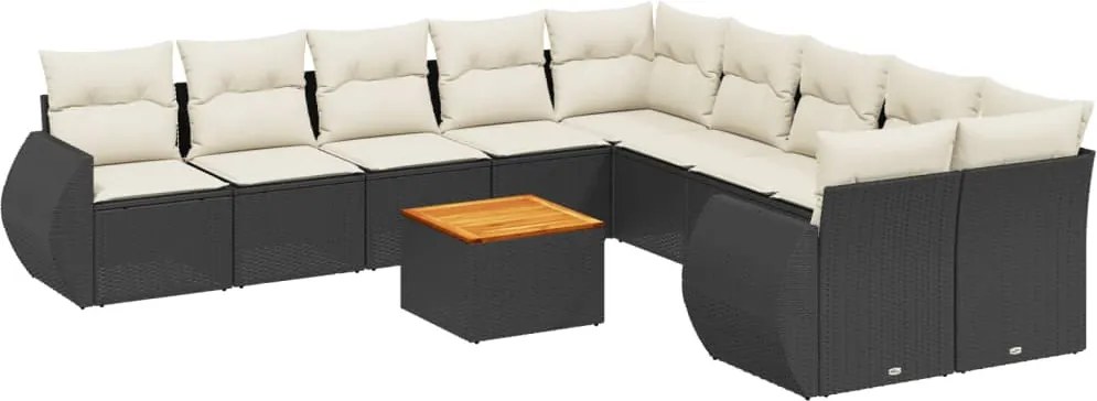 vidaXL Set canapele de grădină cu perne, 11 piese, negru, poliratan