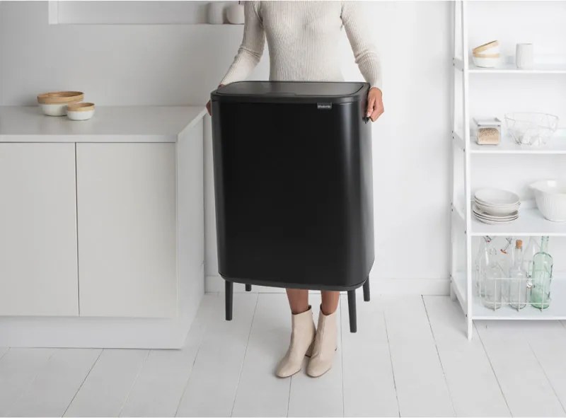 La mâna a doua: Cos pentru gunoi Brabantia Bo Touch Hi 1001260, 60 L, Inaltat, Deschidere lina si silentioasa, Negru mat