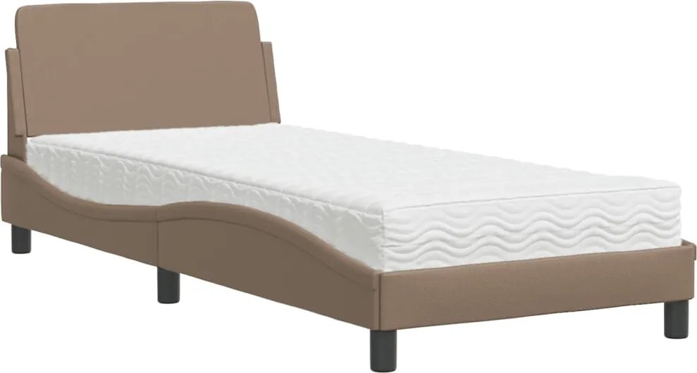 vidaXL Pat cu saltea, Dover, cappuccino, 90x190 cm piele ecologică