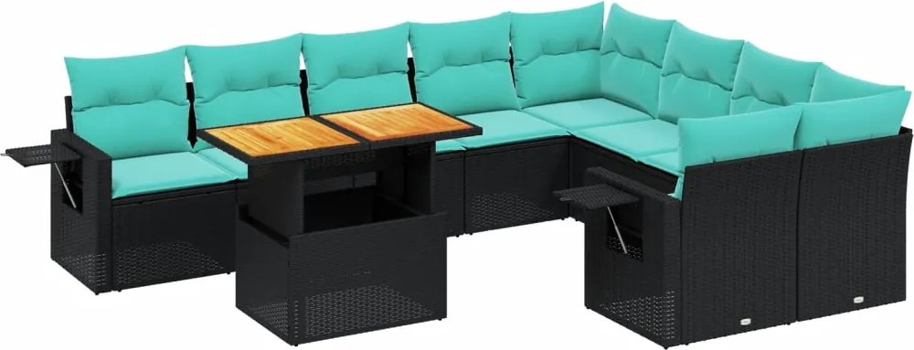 vidaXL Set canapele de grădină cu perne, 10 piese, negru, poliratan