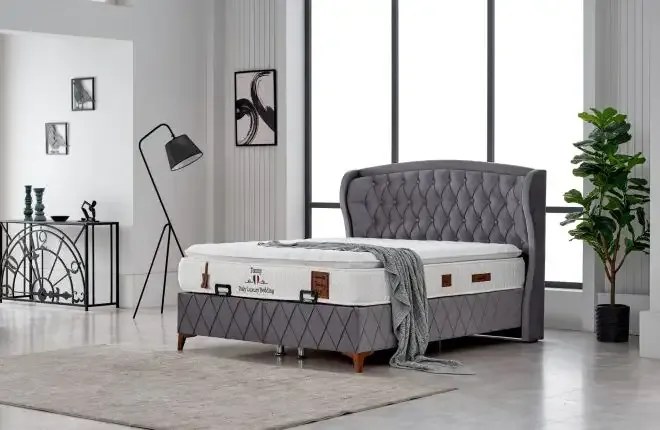 Pat tapițat de lux pentru 2 persoane cu ladă Marisa