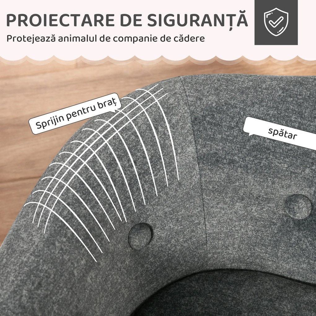 PawHut Canapea pentru Câini de Talie Mică, Culcuș de Interior cu Pernă Lavabilă, Design Modern, 70x47x30cm, Gri Antracit | Aosom Romania