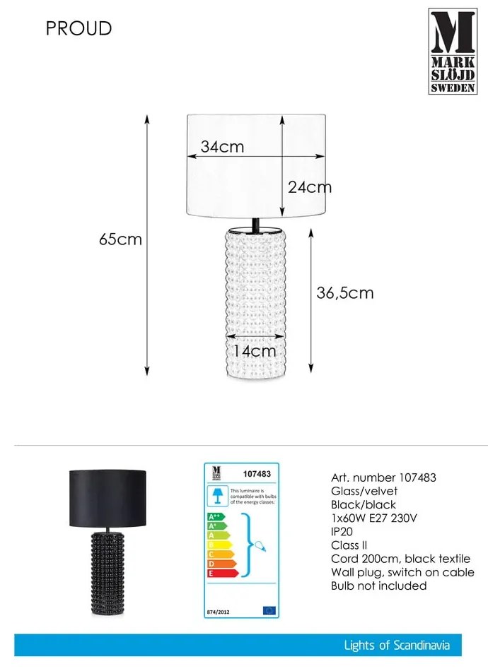 Veioză Markslöjd Proud, 34 cm, negru