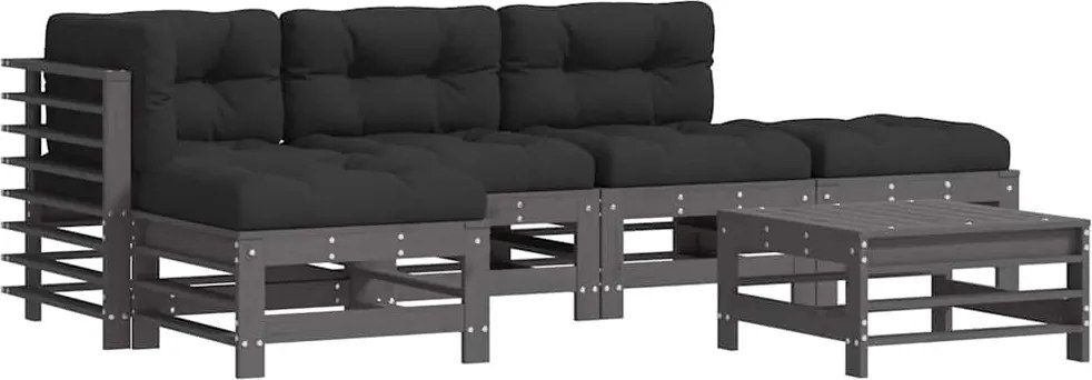 vidaXL Set mobilier relaxare grădină&perne 6 piese gri lemn masiv pin