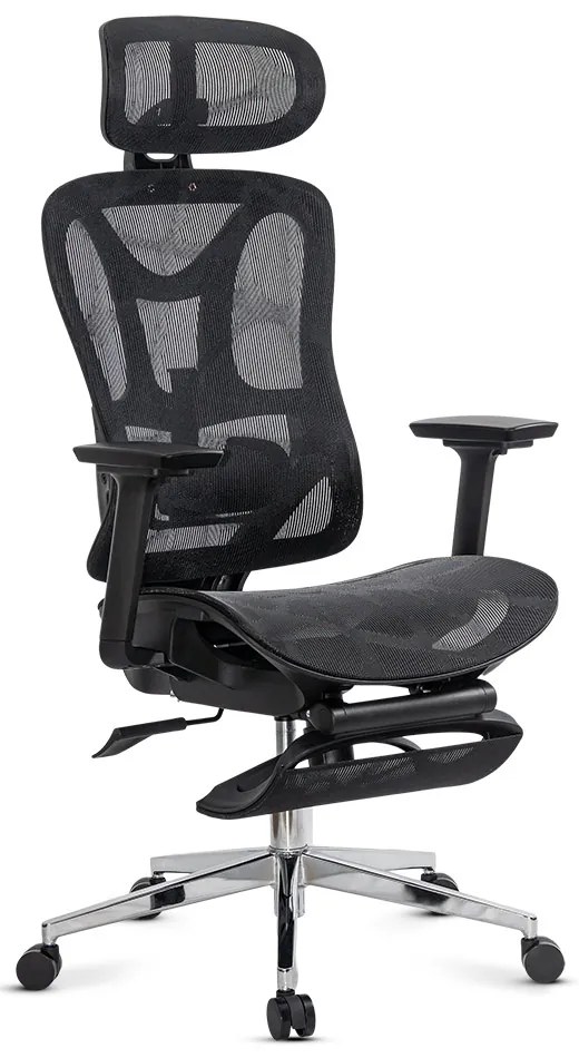 Scaun ergonomic de birou negru din mesh cu suport pentru picioare și tetieră ajustabilă SYYT 9519