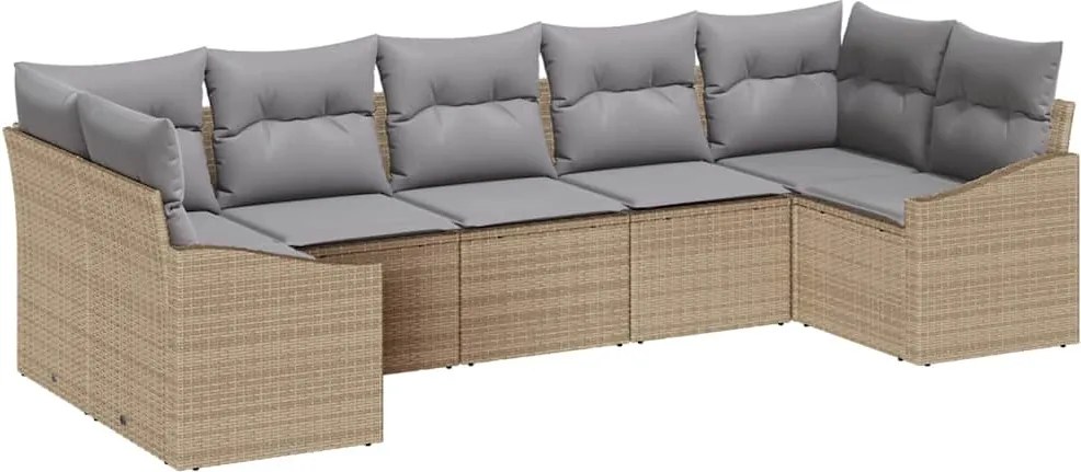 vidaXL Set de canapea cu pernă 7 pcs Bej poliratan