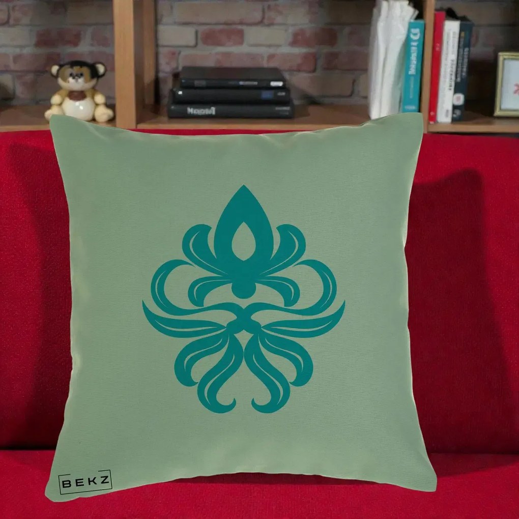 Perna Decorativa Ornament Turcoaz Fleur de Lis, 40x40 cm, Verde, Husa Detasabila, Perna Inclusa, BEKZ®