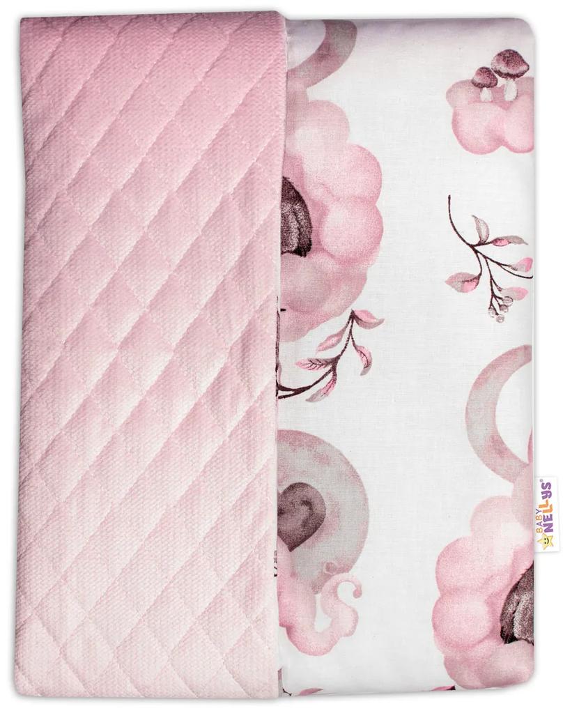 Cusătură pe ambele fețe. pătură Bumbac + catifea, Baby Nellys 100x75 cm, Animale pe un nor, roz 75 x 100