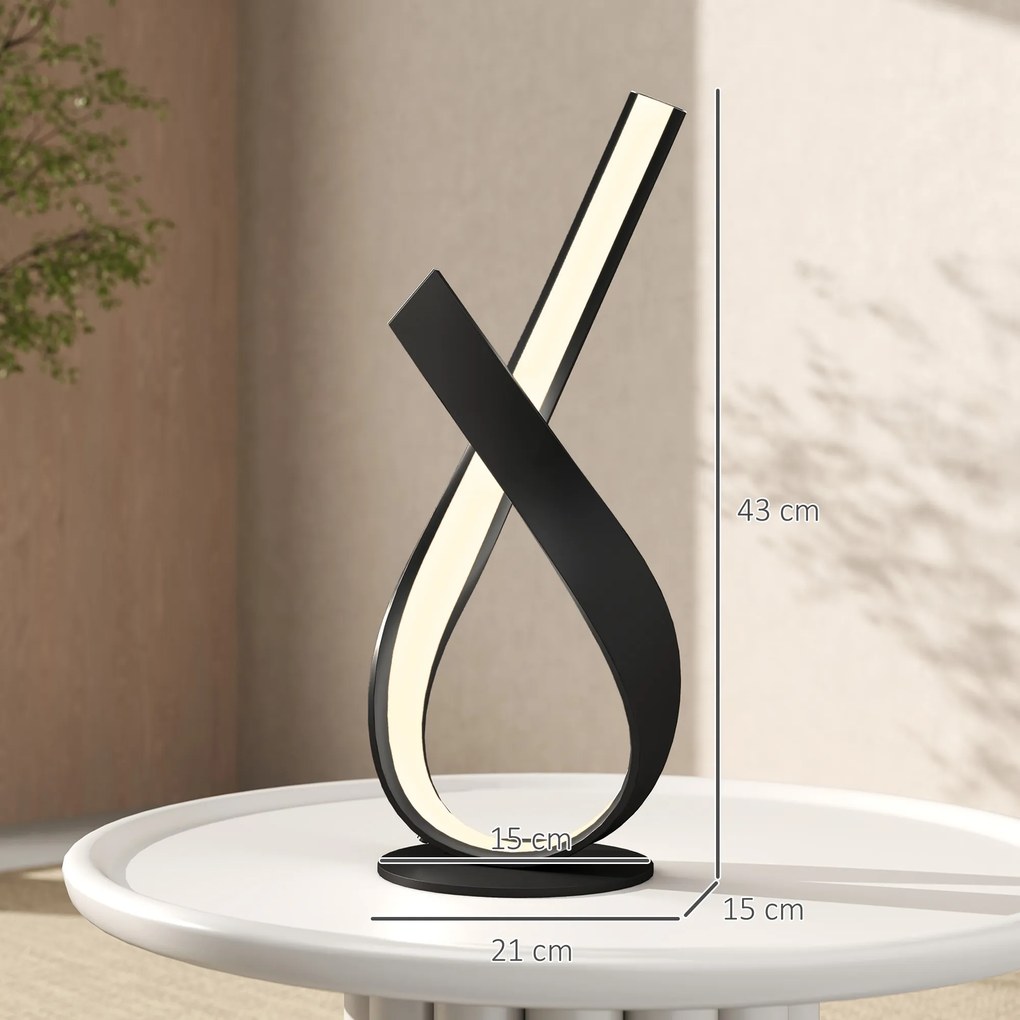 HOMCOM Lampă de masă design contemporan - lampă de masă design în spirală - dim. 21L x 15l x 43H cm - aluminiu negru LED alb cald | Aosom Romania