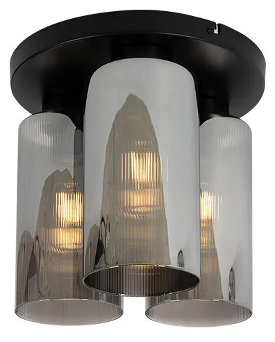Plafoniera Art Deco neagră cu sticlă fumurie cu 3 lumini - Laura