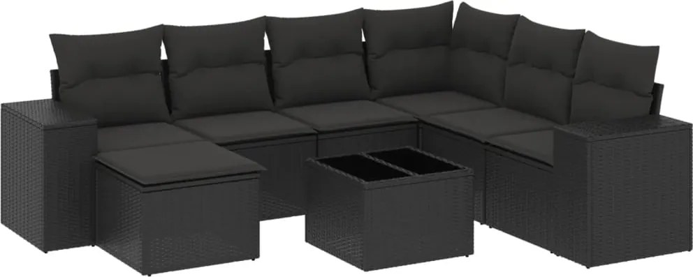 vidaXL Set mobilier de grădină cu perne, 8 piese, negru, poliratan
