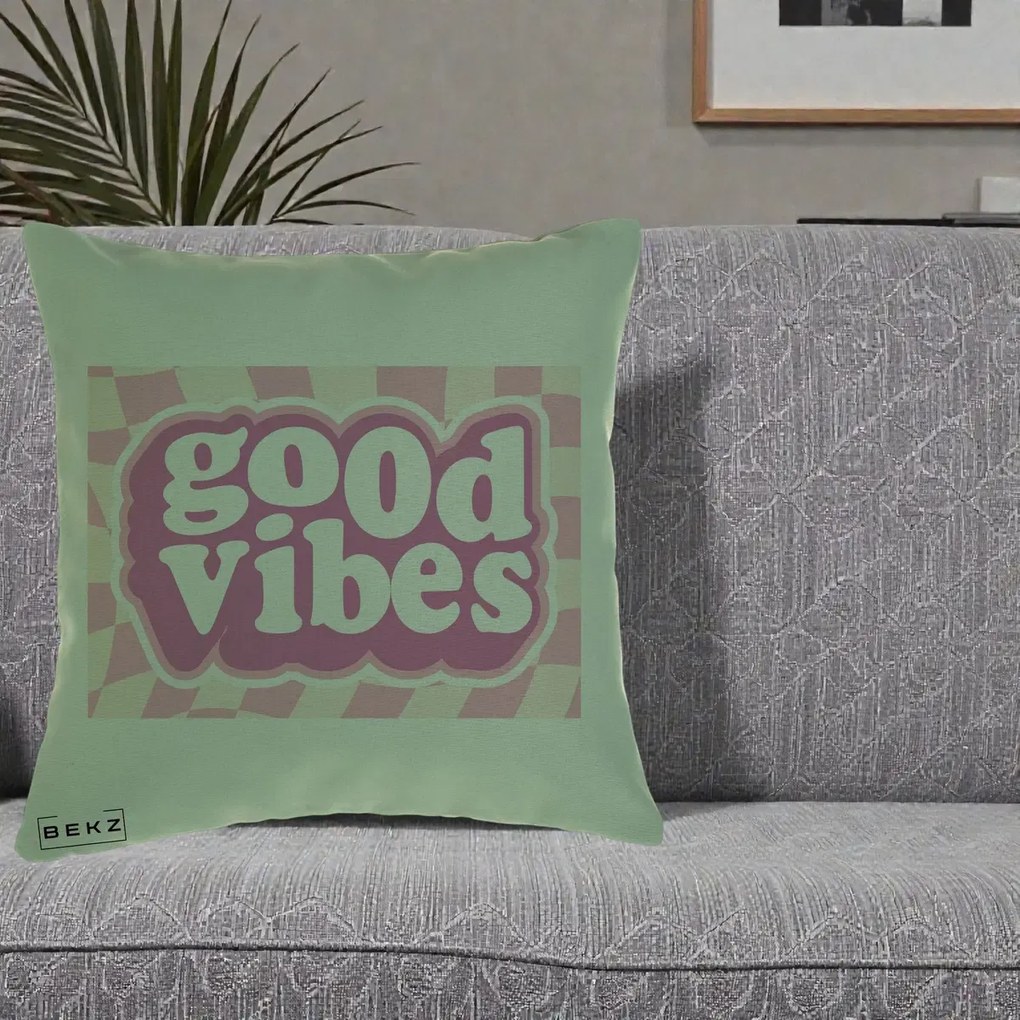 Perna Decorativa Good Vibes Retro Roz, 40x40 cm, Verde, Husa Detasabila, Perna Inclusa, BEKZ®