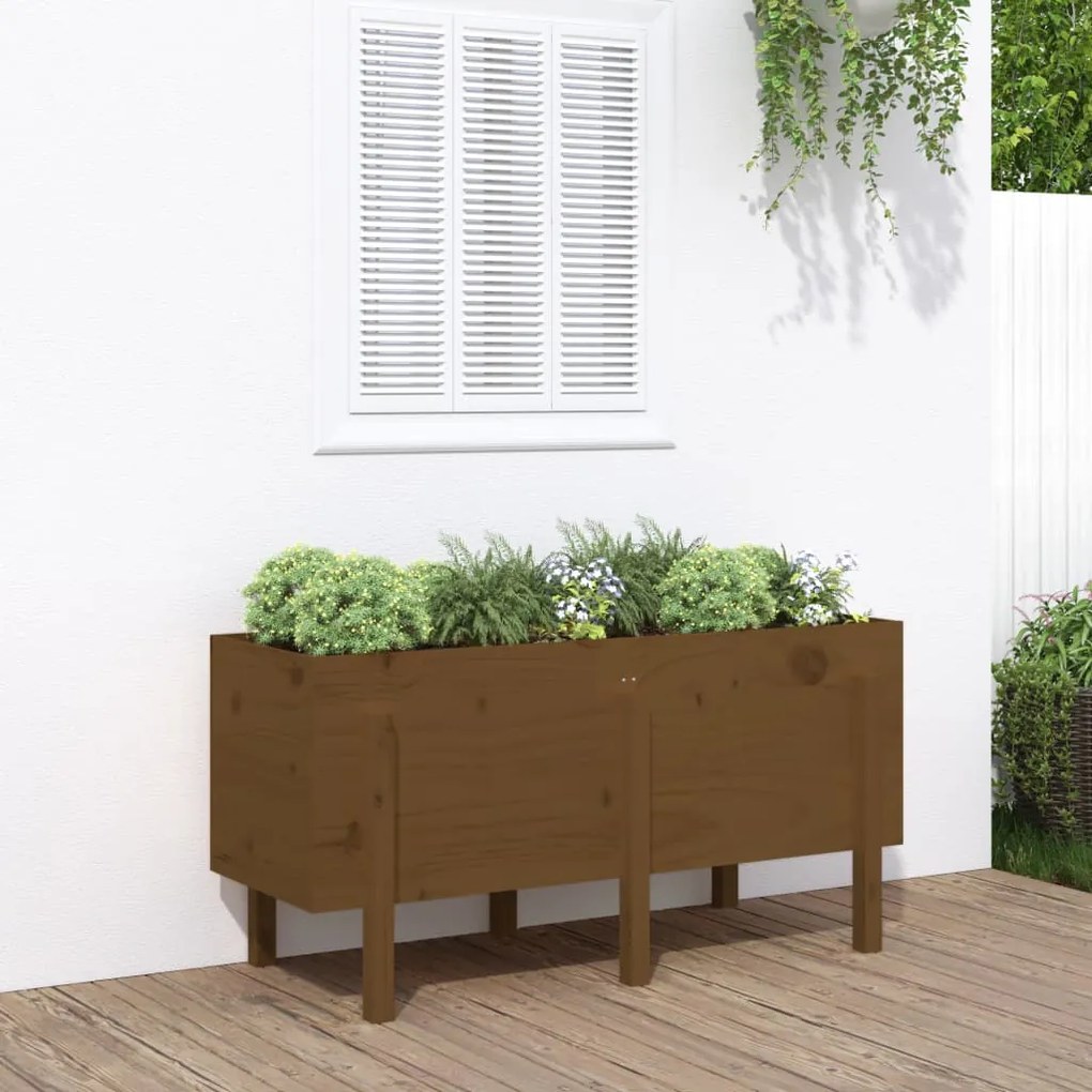 vidaXL Strat înălțat de grădină maro miere 121x50x57 cm lemn masiv pin