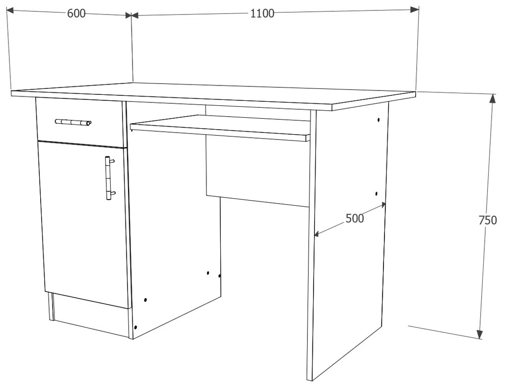 Birou Togo, 1 Sertar, O Usa, Wenge, 110 x 60 x 75 cm