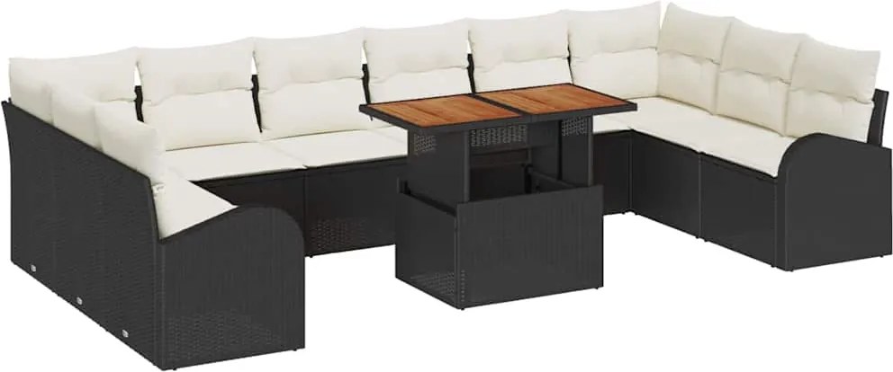 vidaXL Set de canapele pentru grădină cu pernă 11 pcs negru și crem