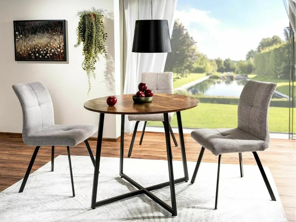 Masa de dining rotunda LUNA 90 cm, maro rustică