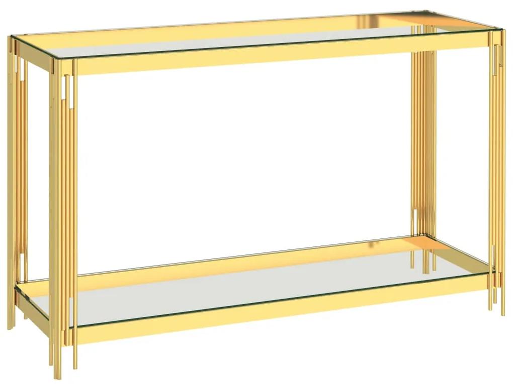 289024 vidaXL Masă laterală, auriu, 120x40x78 cm, oțel inoxidabil & sticlă