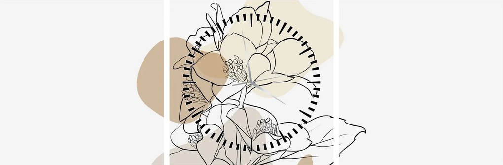 Tablou - Flori bej cu fluture N⁰1 (cu ceas) (90x30 cm)