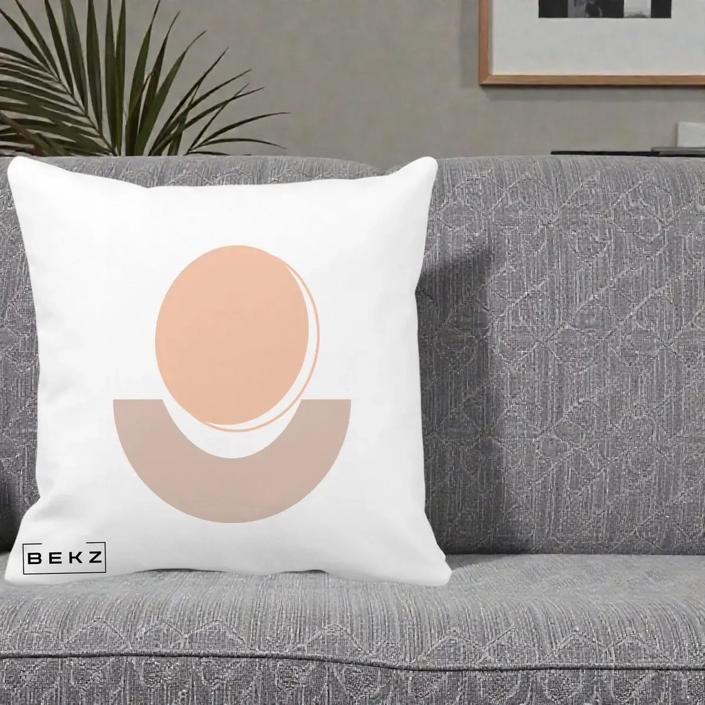 Perna Decorativa Geometric Boho Luna si Disc, 40x40 cm, Alba Mata, Husa Detasabila, Perna Inclusa, BEKZ®