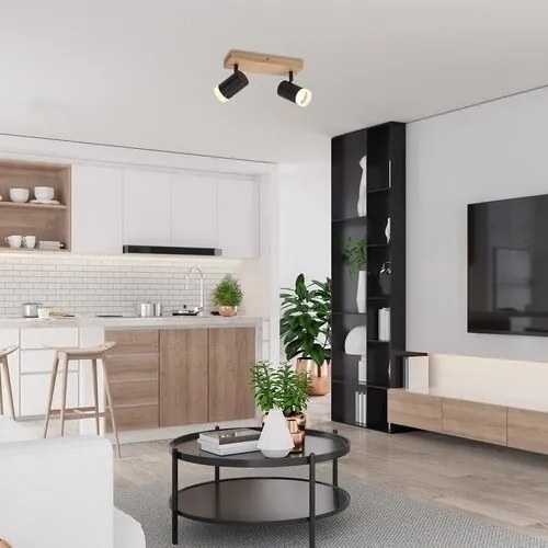 Plafoniera lemn stil nordic cu 2 spoturi Toras