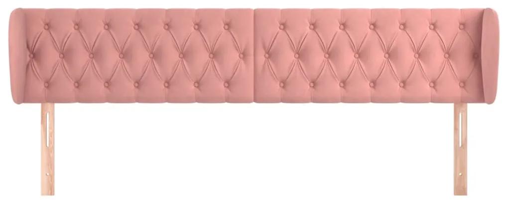 Tablie de pat cu aripioare roz 183x23x78 88 cm catifea 1, Roz, 183 x 23 x 78 88 cm
