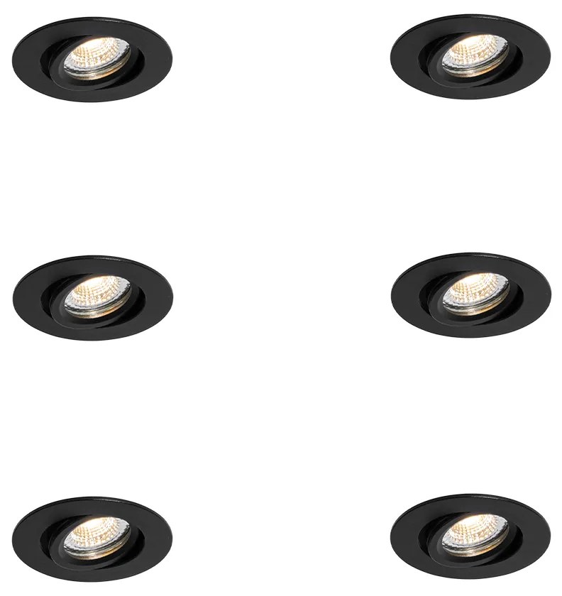Set de 6 Spoturi încastrate orientabile Negre 6,5 cm Inclusiv LED IP54 Ultra Subțiri - Pupil