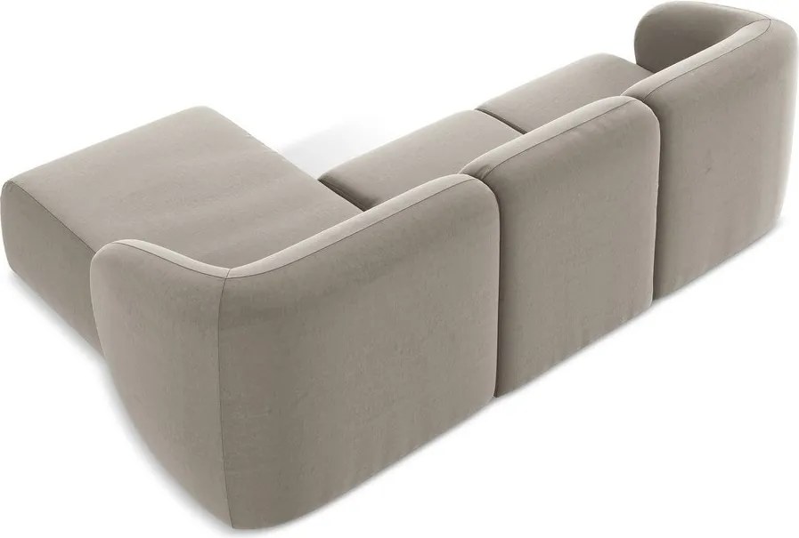 Colțar maro deschis cu tapițerie din catifea (cu colț pe partea dreaptă/cu șezlong) Lani – Makamii