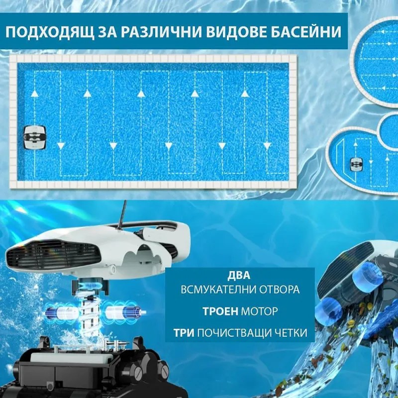 Robot curatare piscine Xiaomi Lydsto P1, 150W, SMART, Pana la 180 m², 3 L, 3 perii, Timer, Alb