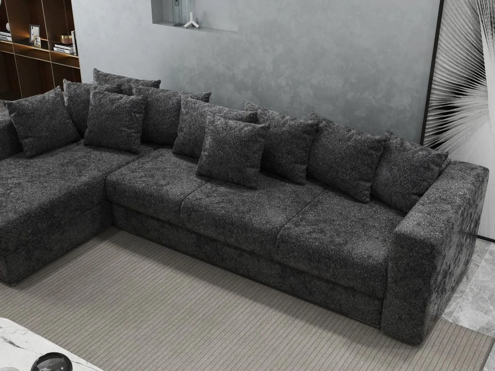 Colțar extensibil dumonde cu ladă de depozitare si sezut confortabil din spuma high-density, Gloria Euphoria Black 320x183 cm