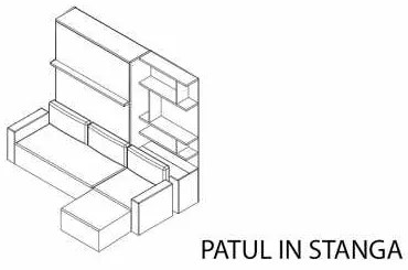 Set pat rabatabil dublu cu somiera inclusa,dulap Acordeon (100),canapea cu 3 locuri,otoman si biblioteci - ROYAL FULL SET (150X200)