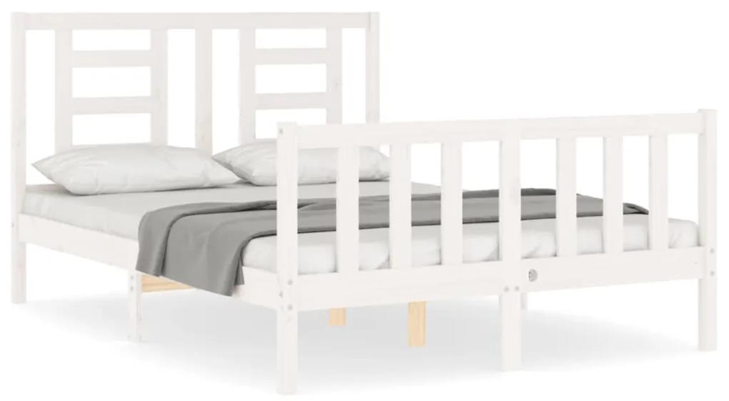 3192857 vidaXL Cadru de pat cu tăblie, dublu, alb, lemn masiv