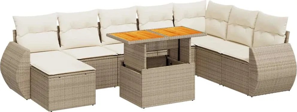 vidaXL Set canapele de grădină, 9 piese, cu perne, bej, poliratan