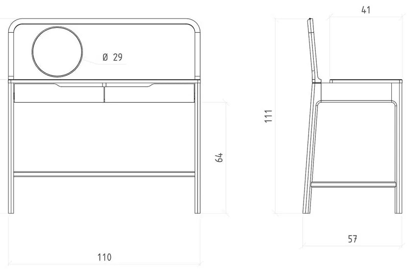 Masă de machiaj din lemn de stejar 57x110 cm Twig – The Beds