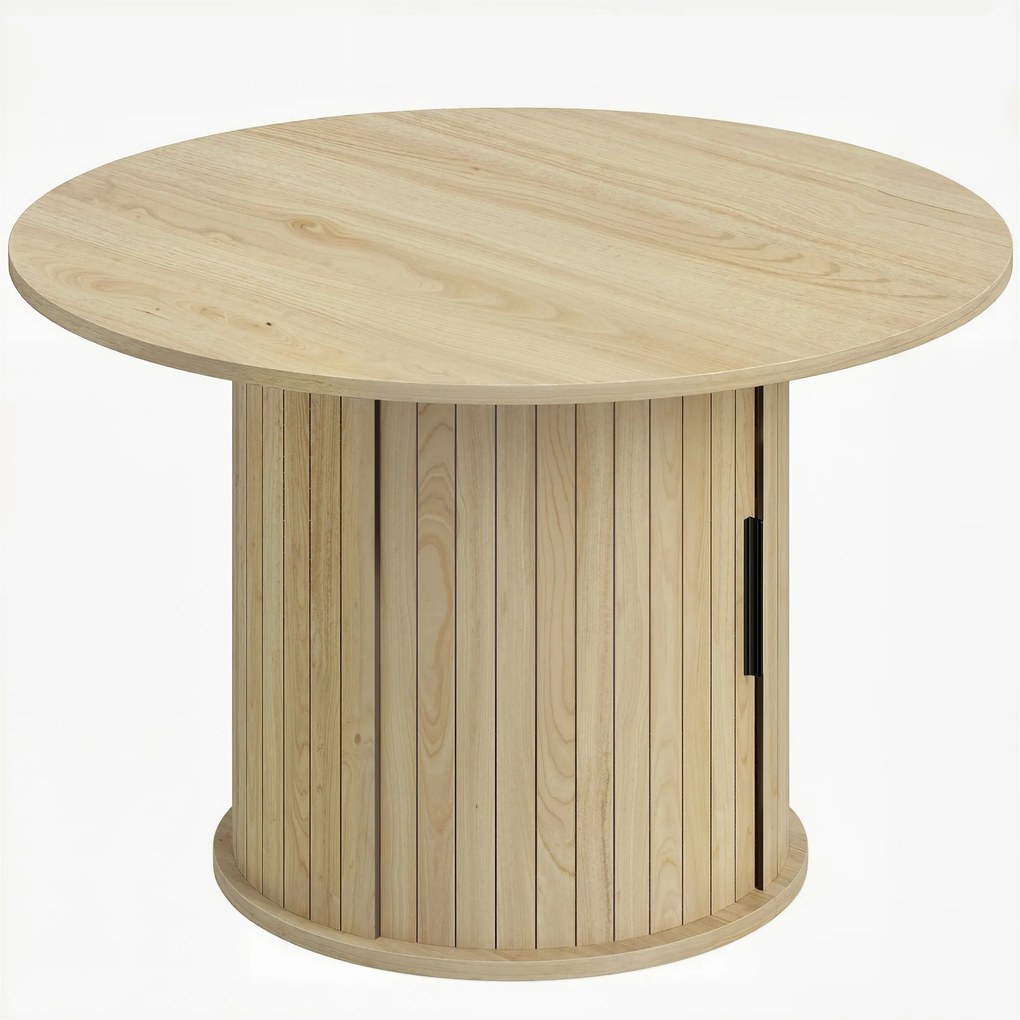 HOMCOM Masă de cafea rotundă, masă pentru living cu depozitare, ușă glisantă cu lamele, 2 rafturi, efect lemn natural | Aosom Romania