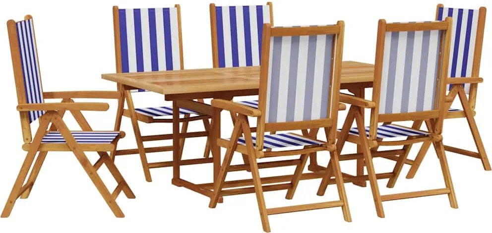 vidaXL Set mobilier de grădină 7 piese textil albastru alb/lemn masiv