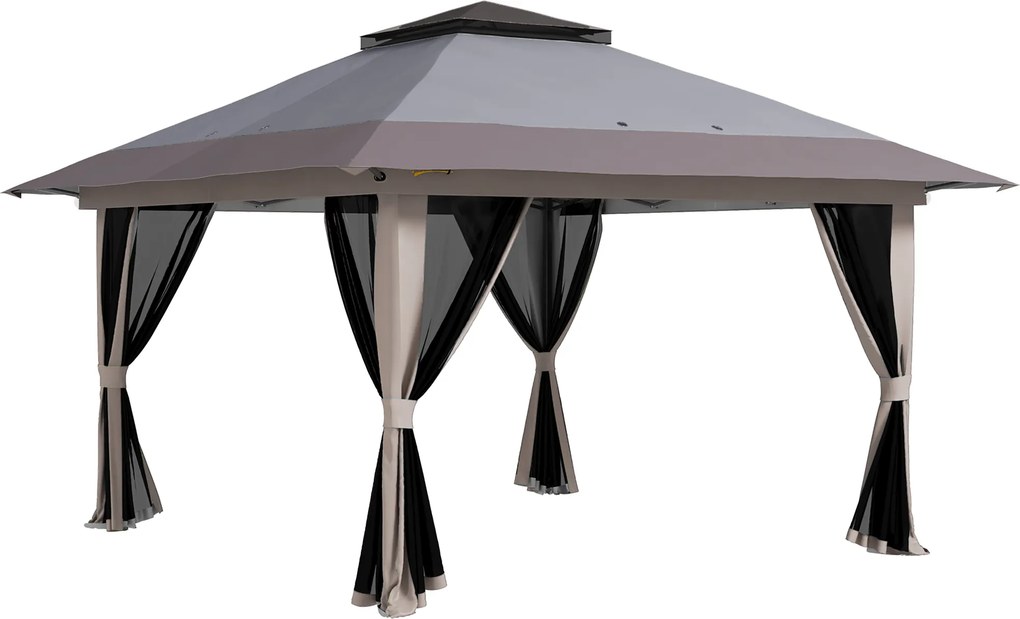 Outsunny Cort pliabil pop-up cu înălțime reglabilă Protecție UV50+ dublu acoperiș și plasă anti-țânțari 4x4x2,8 m gri deschis | Aosom Romania