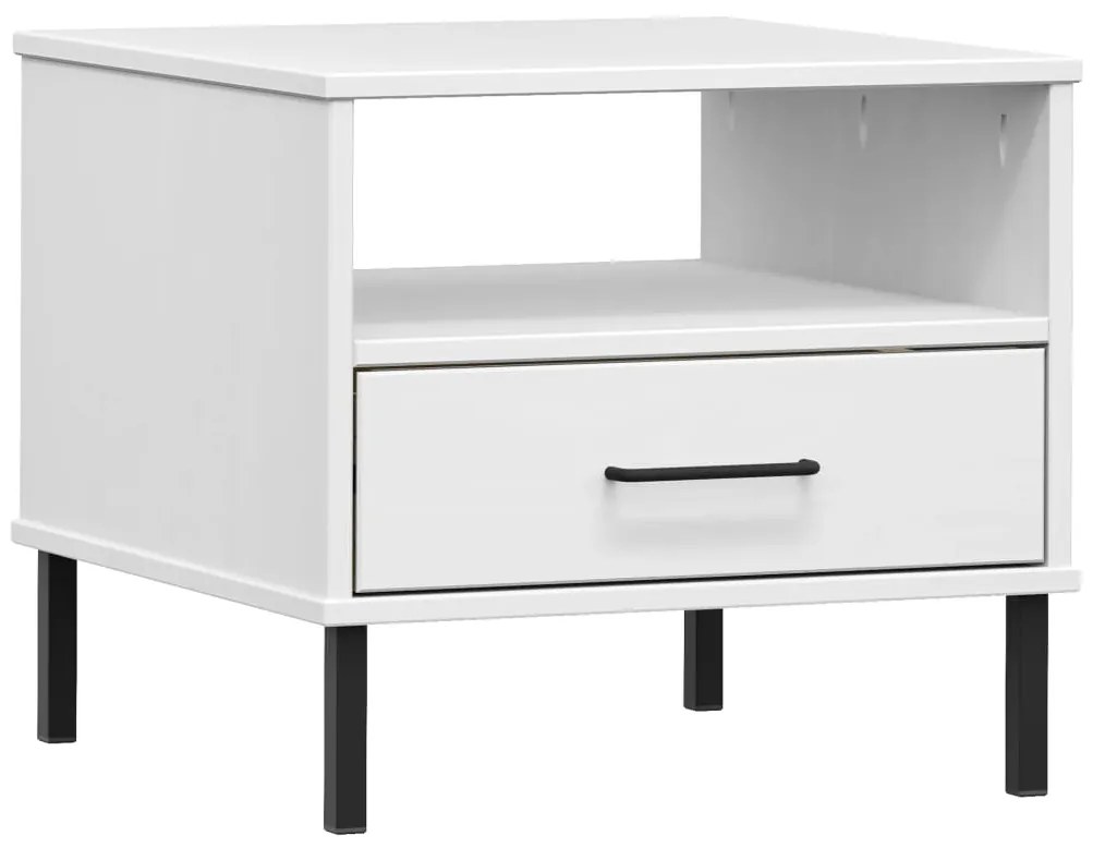 351032 vidaXL Noptieră cu picioare metalice „OSLO”, alb, lemn masiv pin