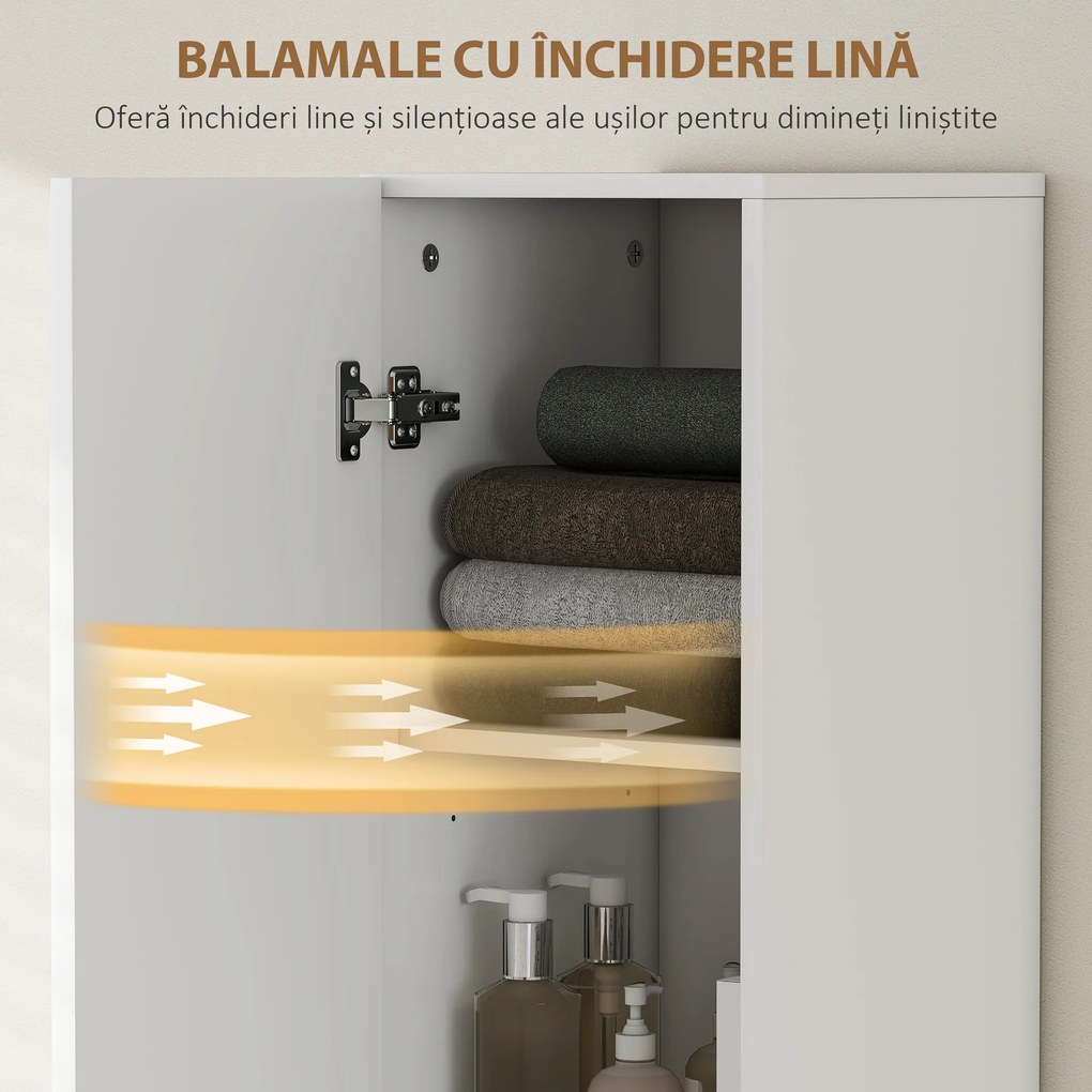 HOMCOM Dulap de Baie Suspendat Coloană cu Rafturi Reglabile și Închidere Soft Close, 30x31.5x160 cm, Alb | Aosom Romania