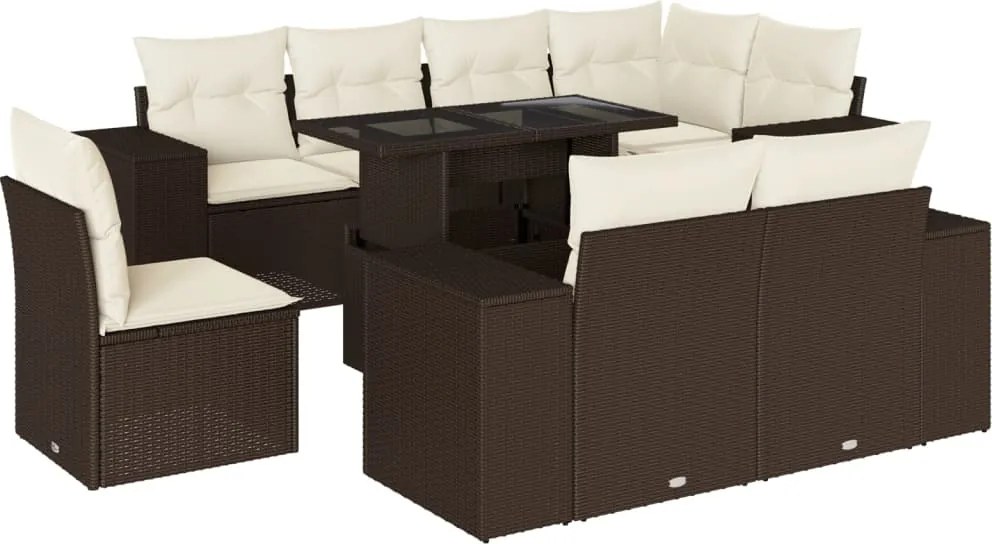 vidaXL Set canapele de grădină cu perne, 9 piese, maro, poliratan