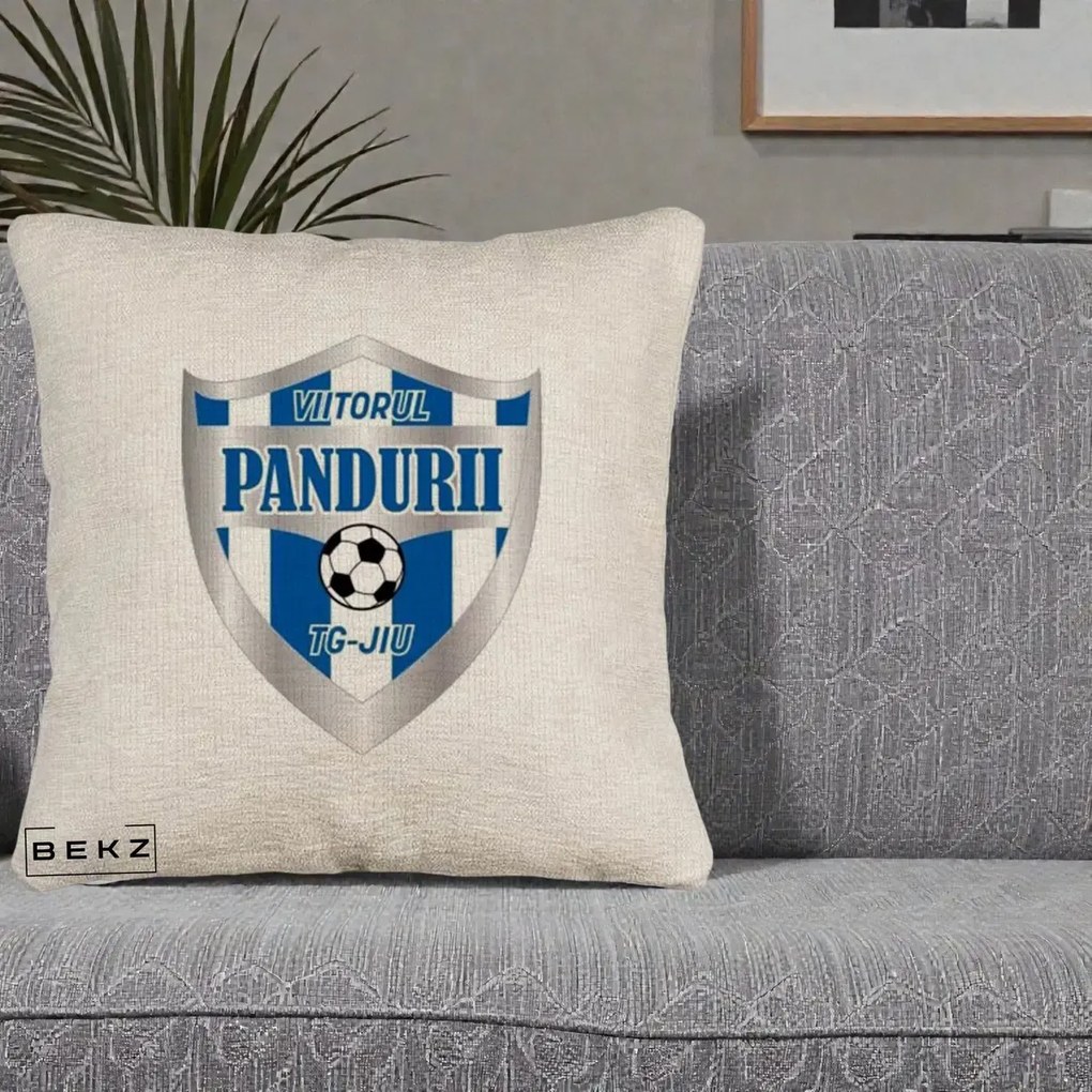 Perna Personalizata Pandurii Targu Jiu Fotbal, 40x40 cm, Bej Canapea, Husa Detasabila, Perna Inclusa, BEKZ®