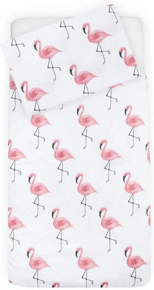 Lenjerie pat copii 140x 200 cm Jollein Flamingo