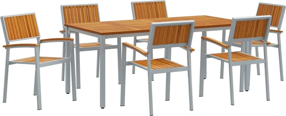 vidaXL Set de masă pentru grădină 7 pcs Gri Lemn Solid de Acacia